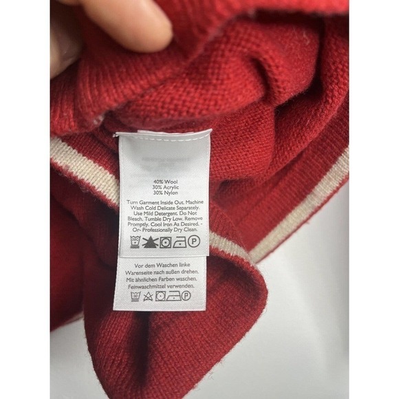 EDDIE Bauer Wool Blend Sweater 1/4 Zip up Large Red Stripes - Picture 7 of 9